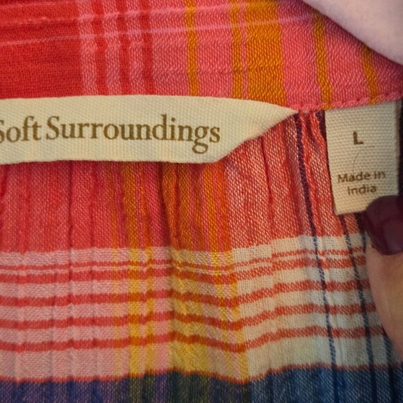 Soft Surroundings Sansonne Plaid Embroidered Button Front Shirt Size L - Picture 6 of 8